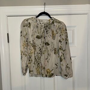 H&M Cream and Green Floral Blouse